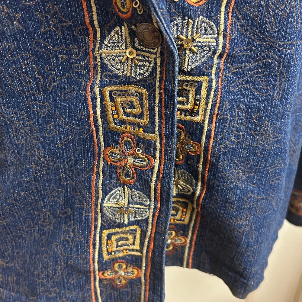 Alex Kim Vintage Petite Large PL Blue Embroidered Denim Jacket Blazer, EUC - Picture 4 of 11